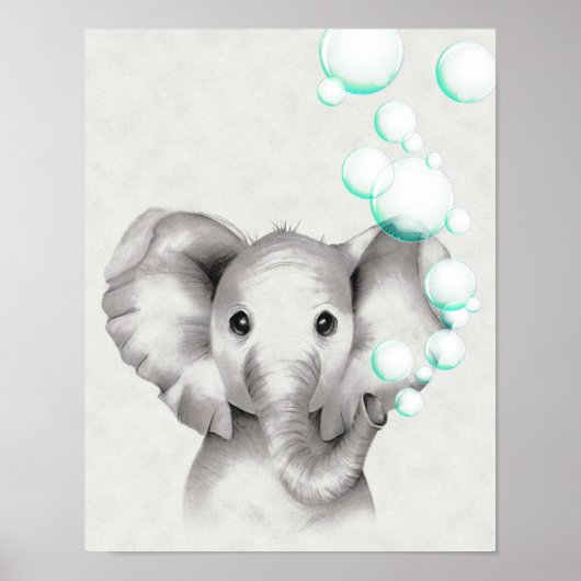 11x14 Olifant Blaast Bellen Uit Slurf Poster (Voorkant)