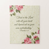11x14 Proverbs 3:5 Schrift met roze rozen Legpuzzel (Verticaal)