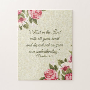 11x14 Proverbs 3:5 Schrift met roze rozen Legpuzzel