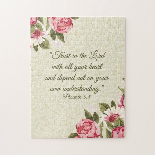 11x14 Proverbs 3:5 Schrift met roze rozen Legpuzzel (Verticaal)