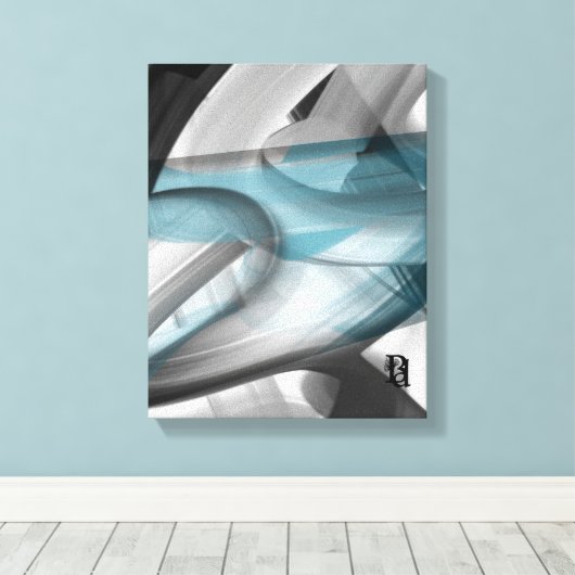 11x14" Trend Abstract Art Canvas Black White Blue (Insitu (Houten vloer))