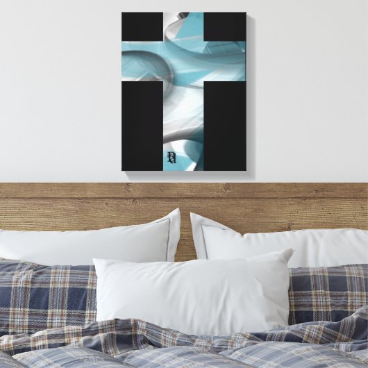 11x14" Trend Abstract Art Canvas Black White Blue (Insitu (Slaapkamer))