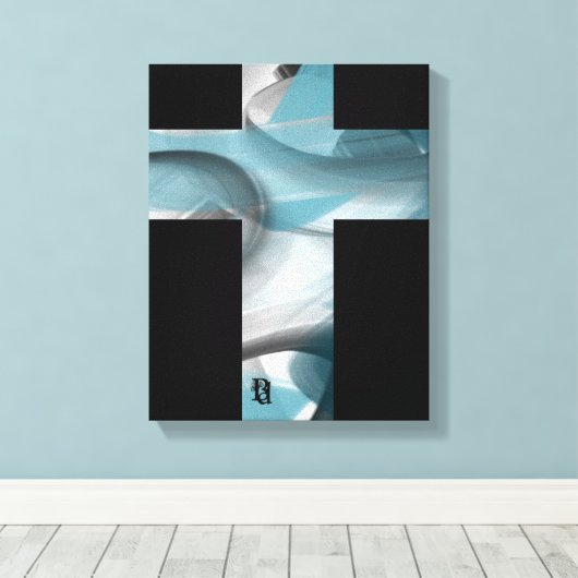 11x14" Trend Abstract Art Canvas Black White Blue (Insitu (Houten vloer))
