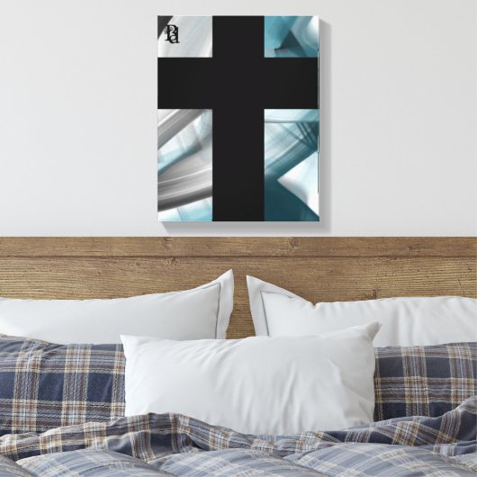 11x14" Trend Abstract Art Canvas Black White Blue (Insitu (Slaapkamer))