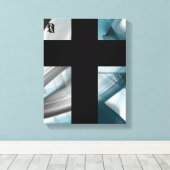 11x14" Trend Abstract Art Canvas Black White Blue (Insitu (Houten vloer))