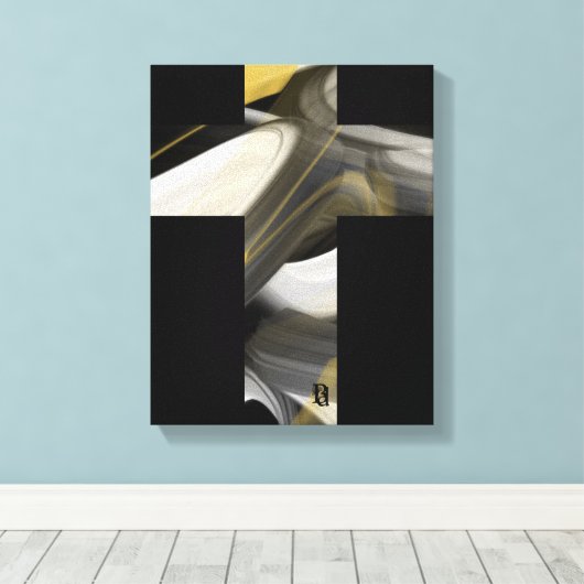 11x14" Trend Abstract Art Canvas Black White Gold Afdruk (Insitu (Houten vloer))