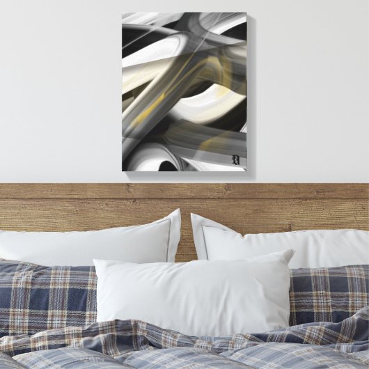 11x14" Trend Abstract Art Canvas Black White Gold Afdruk (Insitu (Slaapkamer))