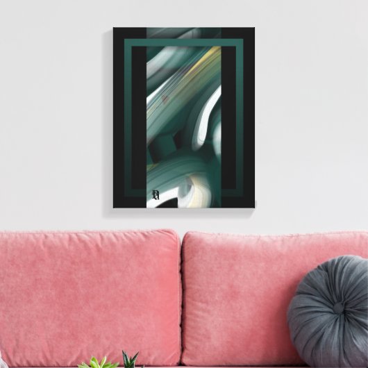 11x14" Trend Abstract Art Canvas Black White Green (Insitu (Woonkamer))
