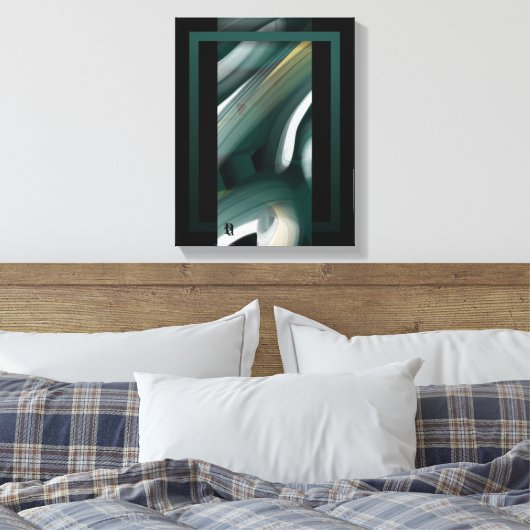 11x14" Trend Abstract Art Canvas Black White Green (Insitu (Slaapkamer))
