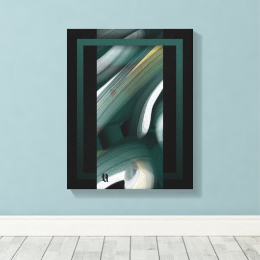 11x14" Trend Abstract Art Canvas Black White Green (Insitu (Houten vloer))