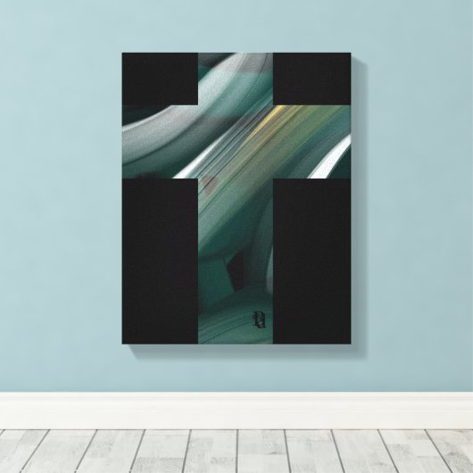 11x14" Trend Abstract Art Canvas Black White Green Afdruk (Insitu (Houten vloer))