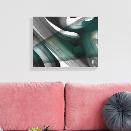 11x14" Trend Abstract Art Canvas Black White Green Afdruk (Insitu (Woonkamer))