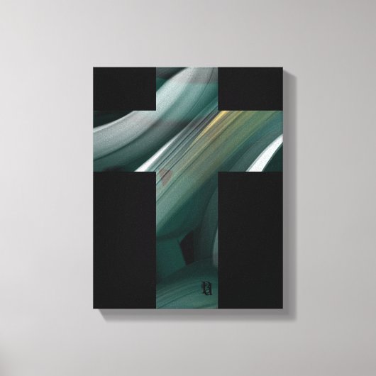 11x14" Trend Abstract Kunst Canvas Zwart Wit Groen Afdruk (Voorkant)