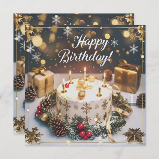 12月の煌めくバースデーカード／Sparkling December Birthday Card Feestdagenkaart (Voorkant / Achterkant)