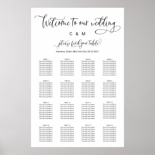 120-130 gasten 16 Tabellen Moderne Zitgrafiek Poster (Voorkant)