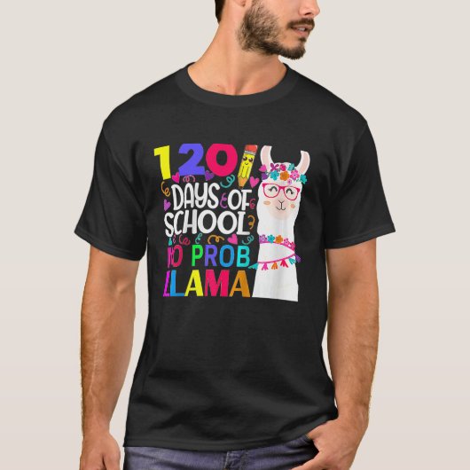 120 Days Of School No Prob llama Llama Teacher And T-shirt (Voorkant)