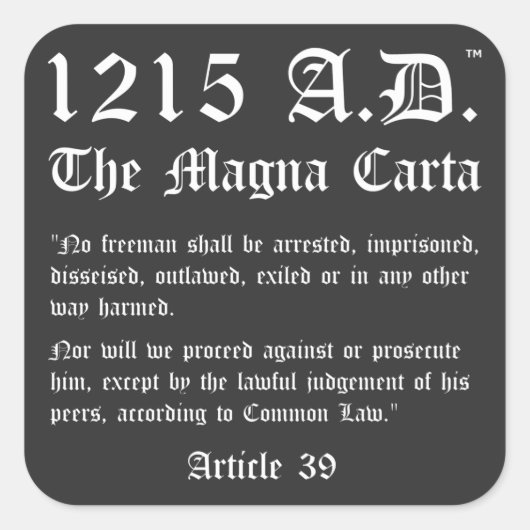 1215 A.D.™ De Magna Carta Artikel 39 Stickers (Voorkant)