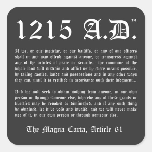1215 A.D.™ De Magna Carta Artikel 61 Stickers (Voorkant)