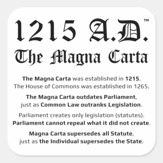 1215 A.D.™ De Magna Carta Common Law Stickers (Voorkant)
