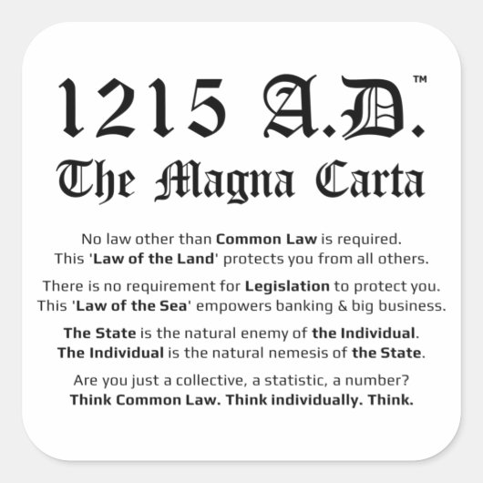 1215 A.D.™ The Magna Carta Common Law Stickers (Voorkant)