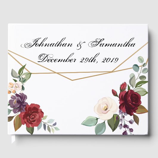 122 pagina's Trouwboek Witte Rozen Gouden Geomet Gastenboek (Voorkant)