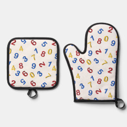 123 cijfers rood geel blauw ovenwant & pannenlap set