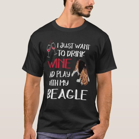 123 Drink wijn en speel met mijn Beagle T-shirt (Voorkant)