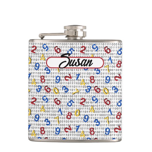 123 Nummers Rood Geel Blauw Zwart Wit Binair Heupfles (Voorkant)