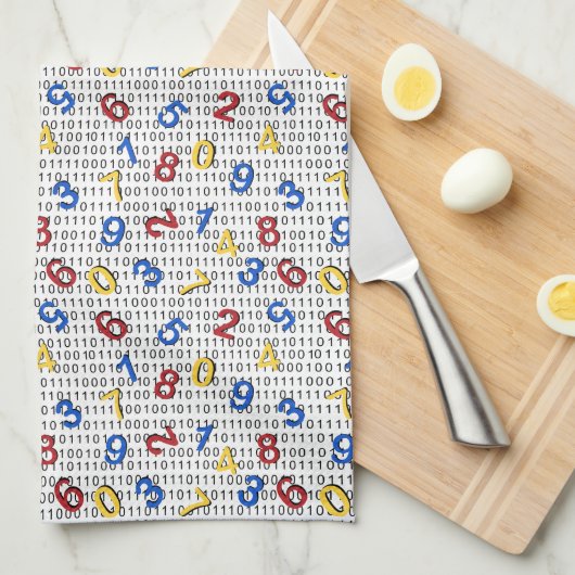 123 Nummers Rood Geel Blauw Zwart Wit Binair Theedoek (Quarter Fold)