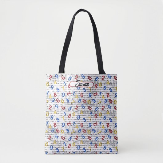 123 Nummers Rood Geel Blauw Zwart Wit Binair Tote Bag (Voorkant)