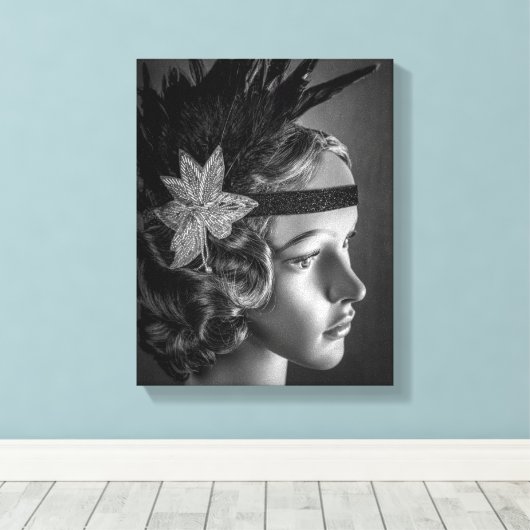 1289-1920's Flapper met hoofdband Canvas Afdruk (Insitu (Houten vloer))
