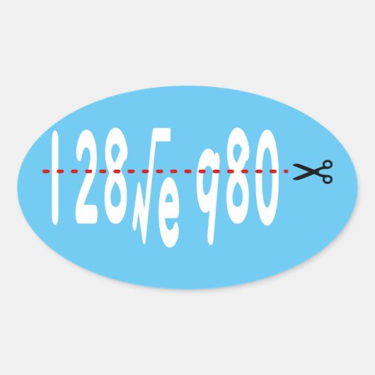 128√e980 - Witte ovale sticker met tekst (Voorkant)