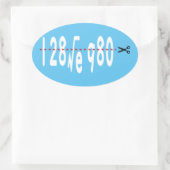128√e980 - Witte ovale sticker met tekst (Tas)