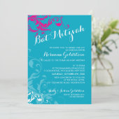 128-marnie BAT MITZVAH bloeit turquoise roze Kaart (Staand voorkant)