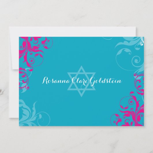 128-marnie BAT MITZVAH bloeit turquoise roze Kaart (Achterkant)