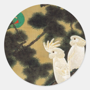 12. 老 鵡 図, 若 Pine-tree & Parrot, Jakuchu Ronde Sticker