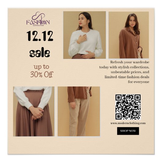 12.12 Modsale Flyer Tot 30% Korting Glanzend Perfect Poster (Voorkant)
