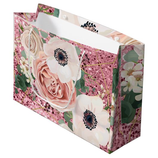 12.5lx4wx9h Grote Gift Bag Geometrische Tuin Roos Groot Cadeauzakje (Voorkant Gekanteld)