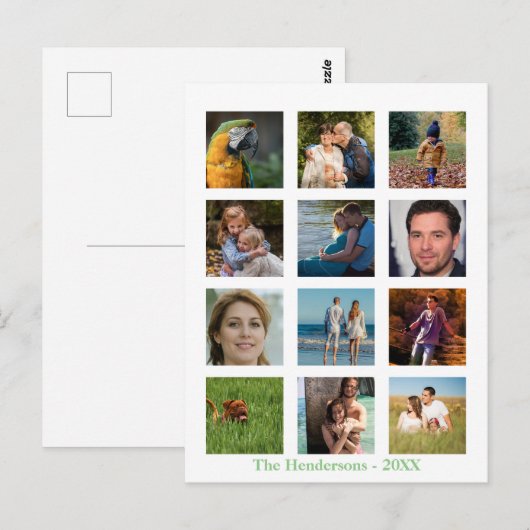 12 Afbeelding Familiefoto ✨ Collage Custom Briefkaart (Voorkant / Achterkant)