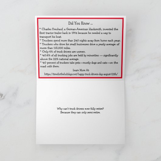 12 augustus is Nationale Vrachtwagenchauffeursdag Kaart (Binnen)