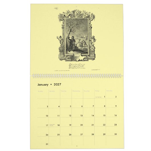 12 Baroque Rococo ca. 1766 Calendar Prints Kalender (Jan 2027)