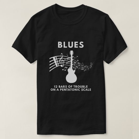 12 Bars of Trouble Blues Muziek T-shirt (Design voorkant)