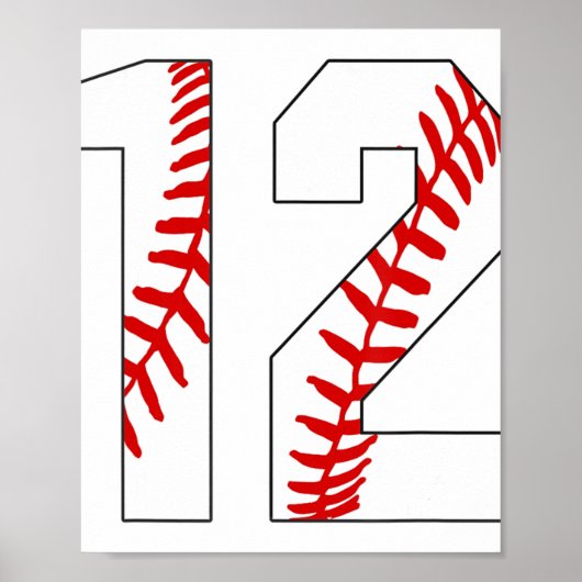 #12 Baseball Laces Baseball Jersey Nummer 12 12th Poster (Voorkant)