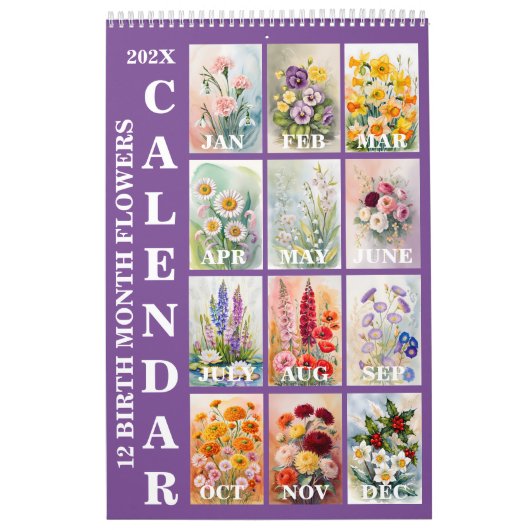 12 Birth Month Flowers 2026 Wall Calendar Kalender (Hoes)