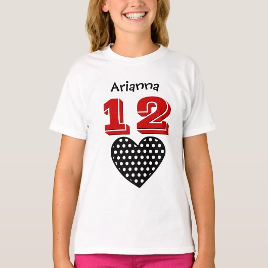 12 Birthday Girl Big Heart, aangepaste naam V04 T-shirt (Voorkant)