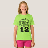 12 Birthday Girl Hearts Big Number Aangepaste naam T-shirt (Voorkant volledig)
