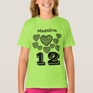 12 Birthday Girl Hearts Big Number Aangepaste naam T-shirt