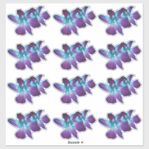 12 Blue Dendrobium Orchid Flower Kiss-Cut Stickers