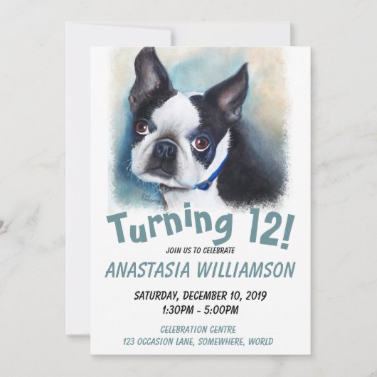12 Boston Terrier Invite Kaart (Voorkant)