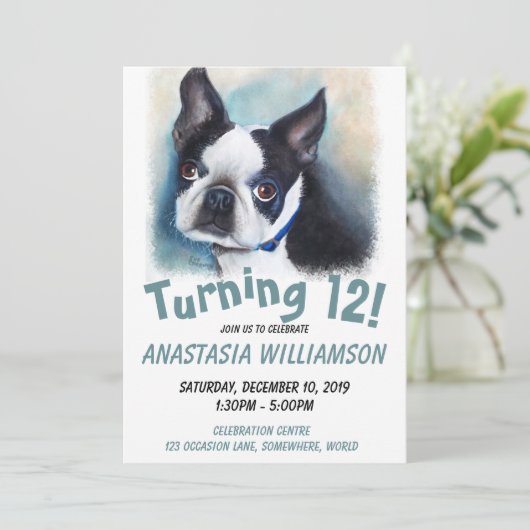 12 Boston Terrier Invite Kaart (Staand voorkant)